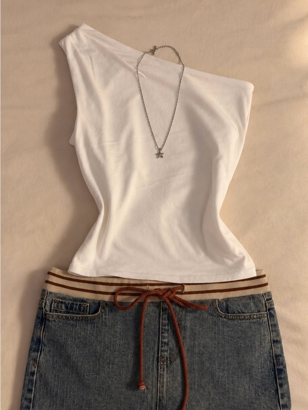 Women’s One-Shoulder White Tank Top